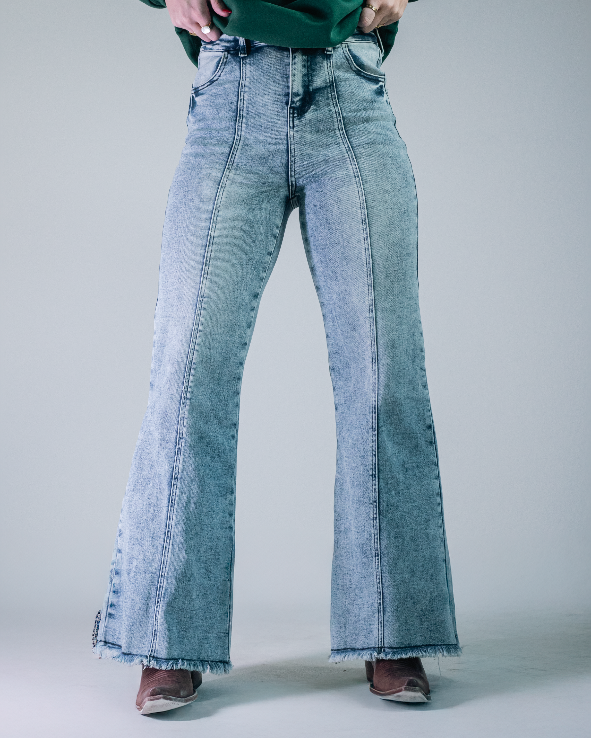 Wide Leg Palazzo Fit Jeans with Stretch