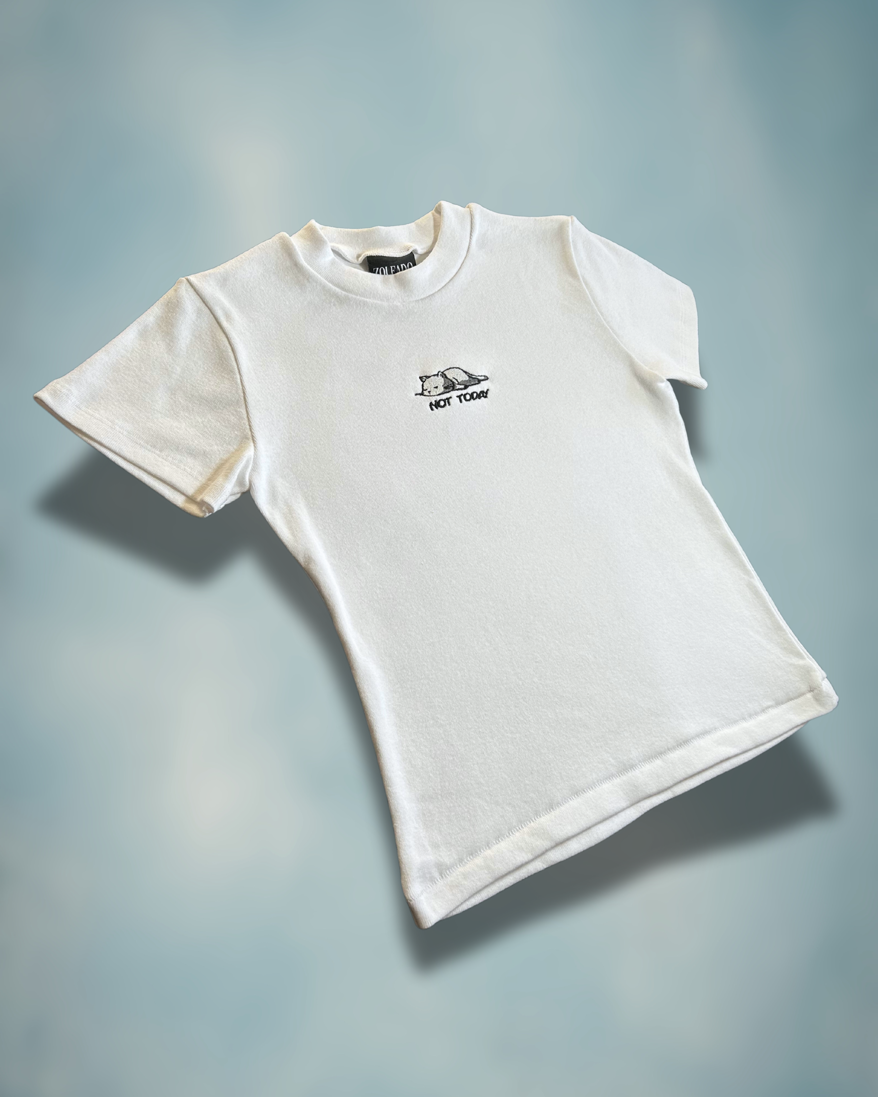 Not Today Lazy Cat Baby Tee – Embroidered Cat Design