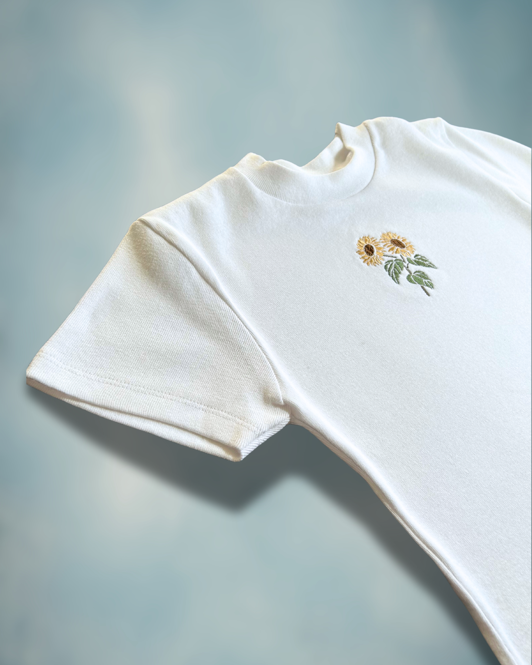 Sunny Bloom Baby Tee – Embroidered Sunflower