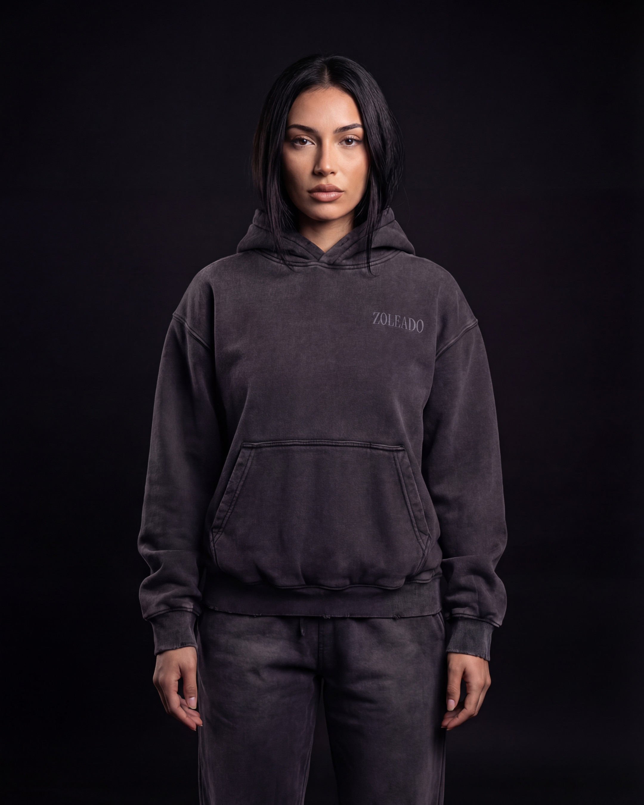 Zoleado Shadow Wash Hoodie in grey with a relaxed fit, featuring a drawstring hood and soft fabric for casual wear.