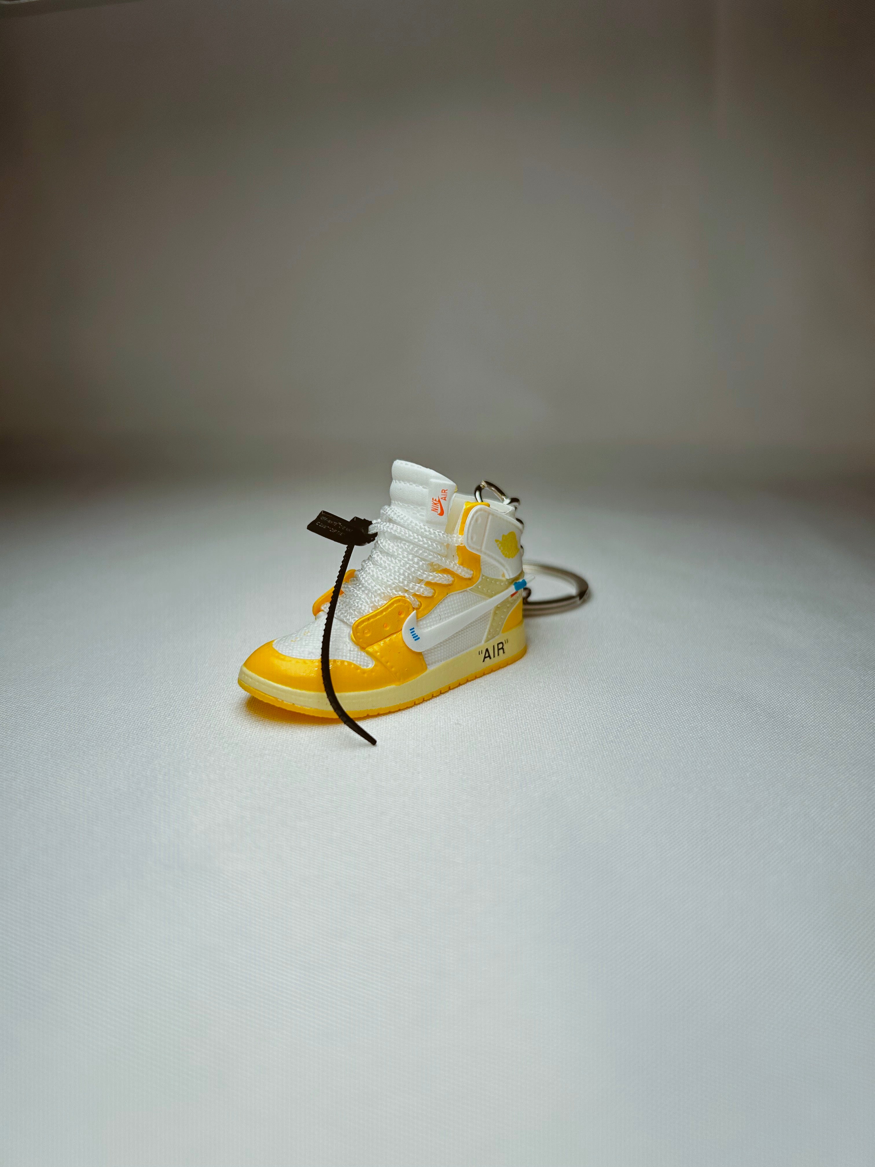 Off White x Air Jordan 1 Retro High OG Canary Yellow Mini Shoe Keychain 3D Rubber