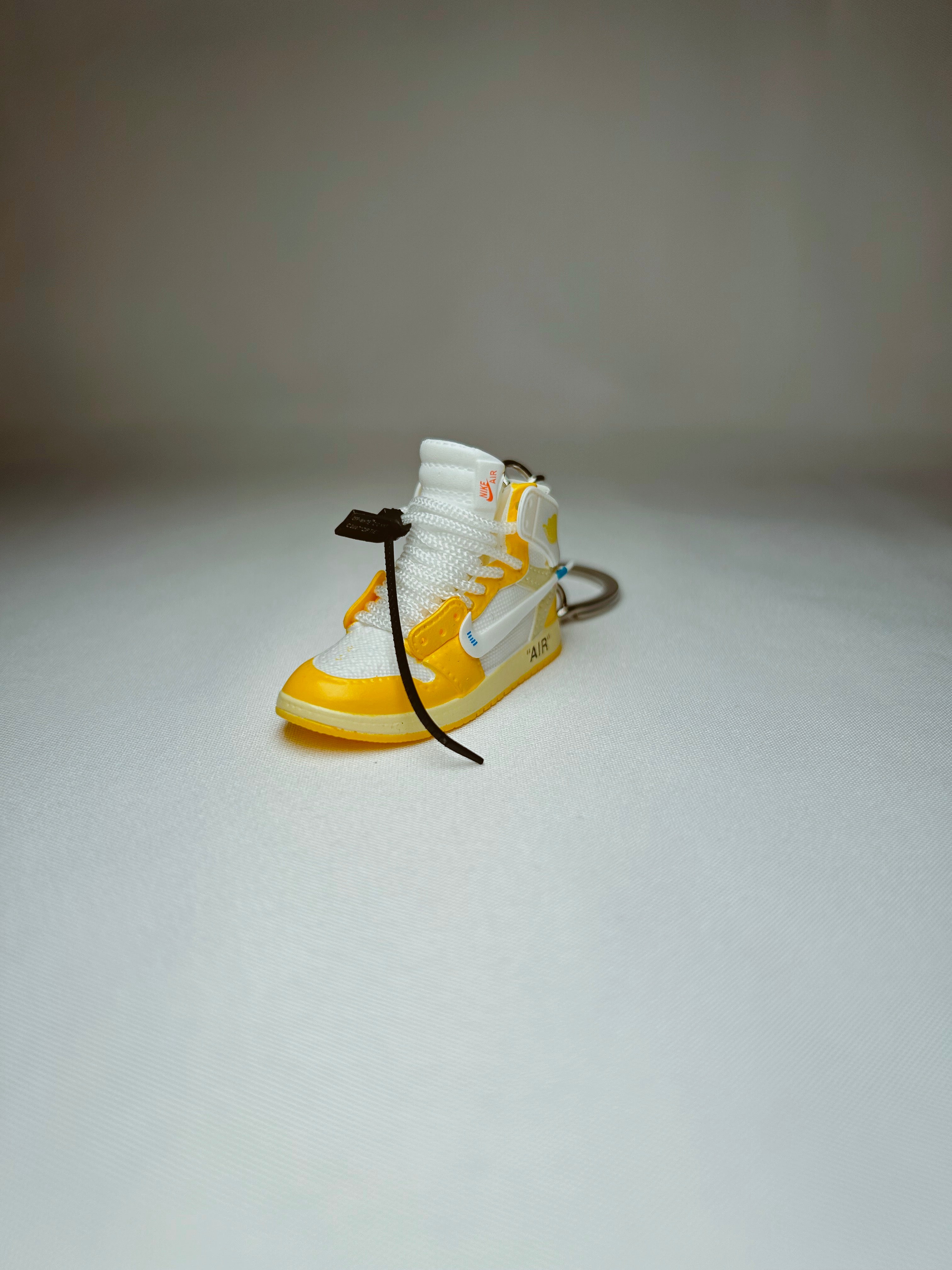Off White x Air Jordan 1 Retro High OG Canary Yellow Mini Shoe Keychain 3D Rubber
