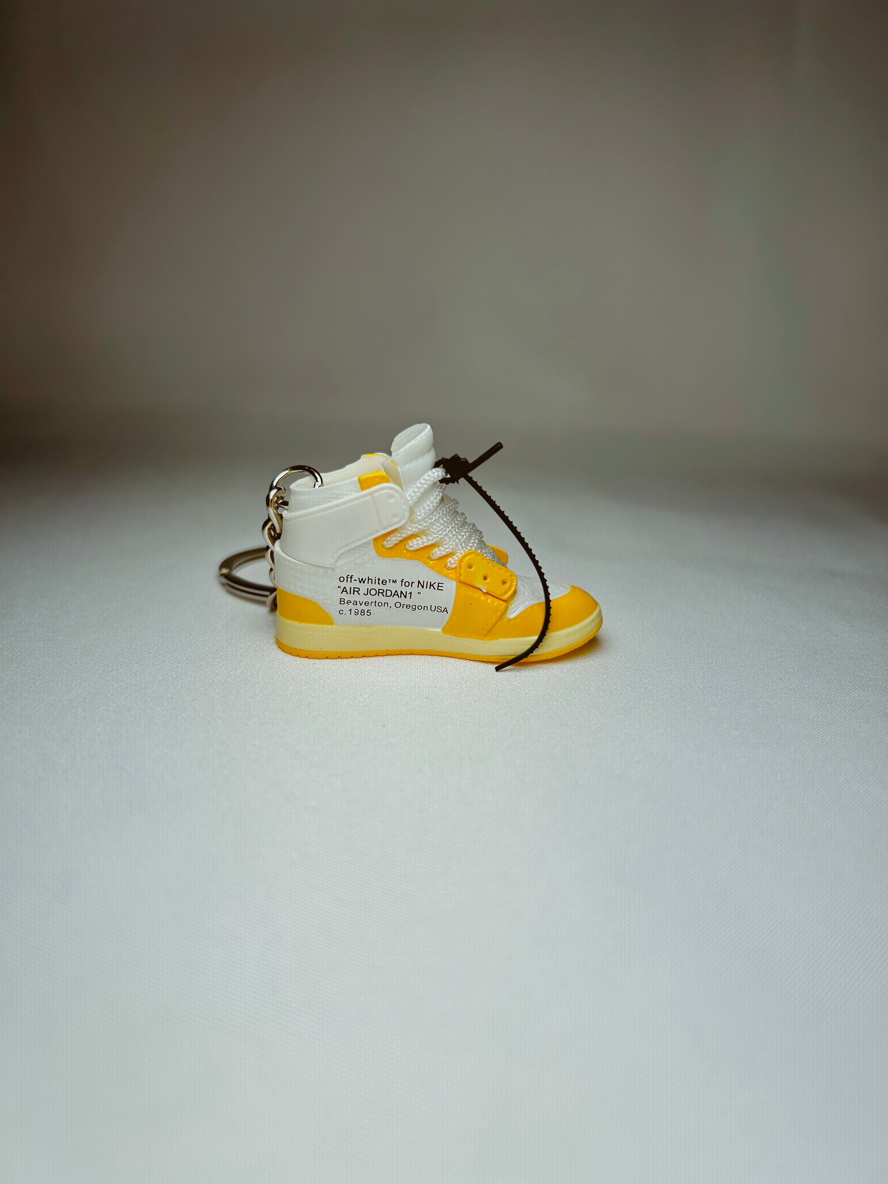 Off White x Air Jordan 1 Retro High OG Canary Yellow Mini Shoe Keychain 3D Rubber