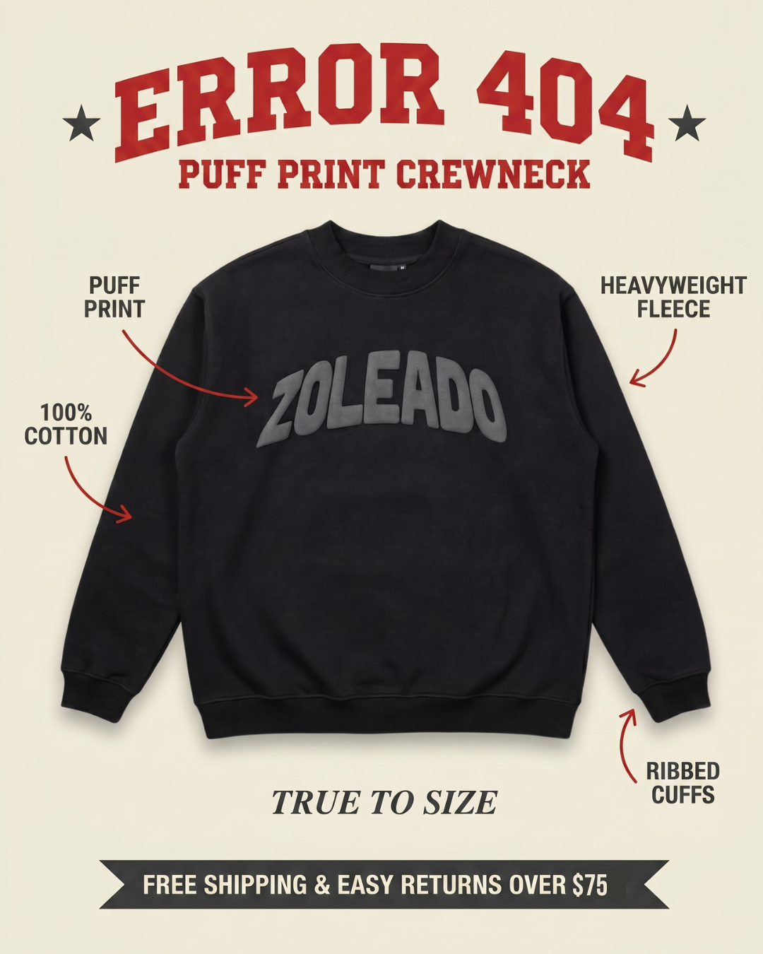 Error 404 Crewneck details — free shipping over $75