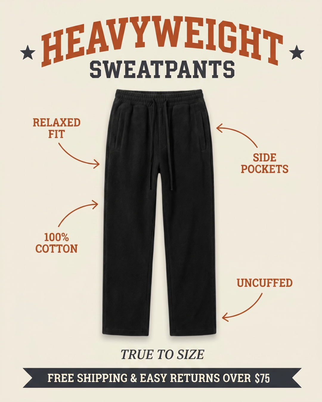 Premium heavyweight sweatpants features graphic — relaxed straight-leg fit, 400 GSM 100% cotton, side pockets, black