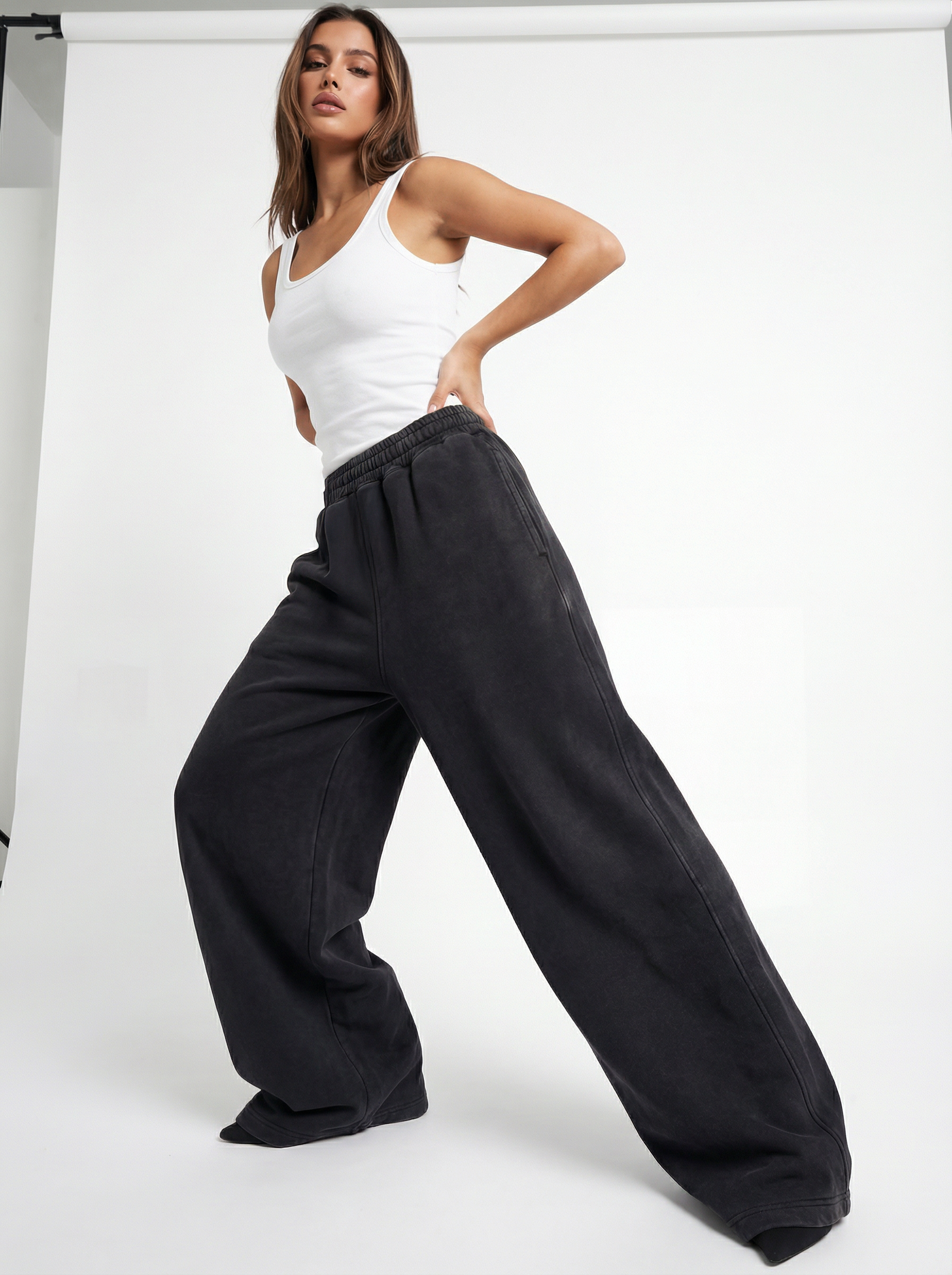 Zoleado Heavyweight Boxy Sweatpants – Acid Wash Black