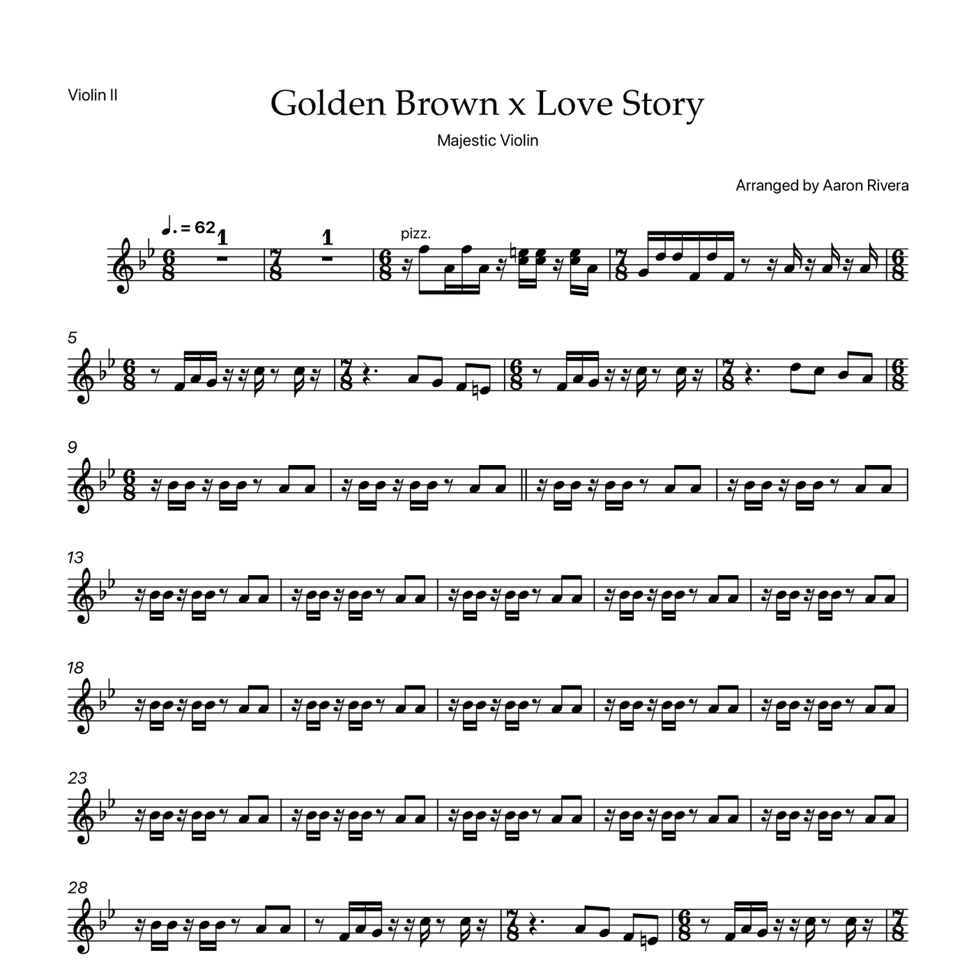 Golden Brown x Love Story — Violin II part, first page preview