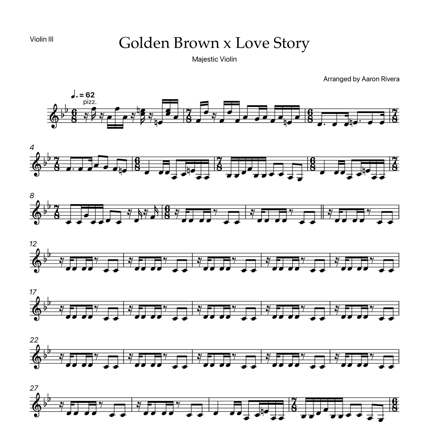 Golden Brown x Love Story — Violin III part, first page preview