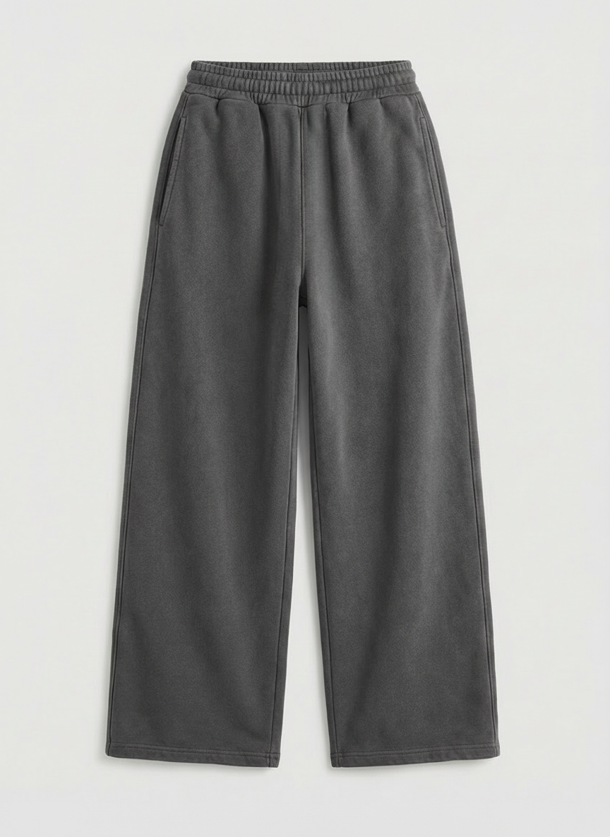 Gray acid wash sweatpants on light background — Zoleado heavyweight boxy fit