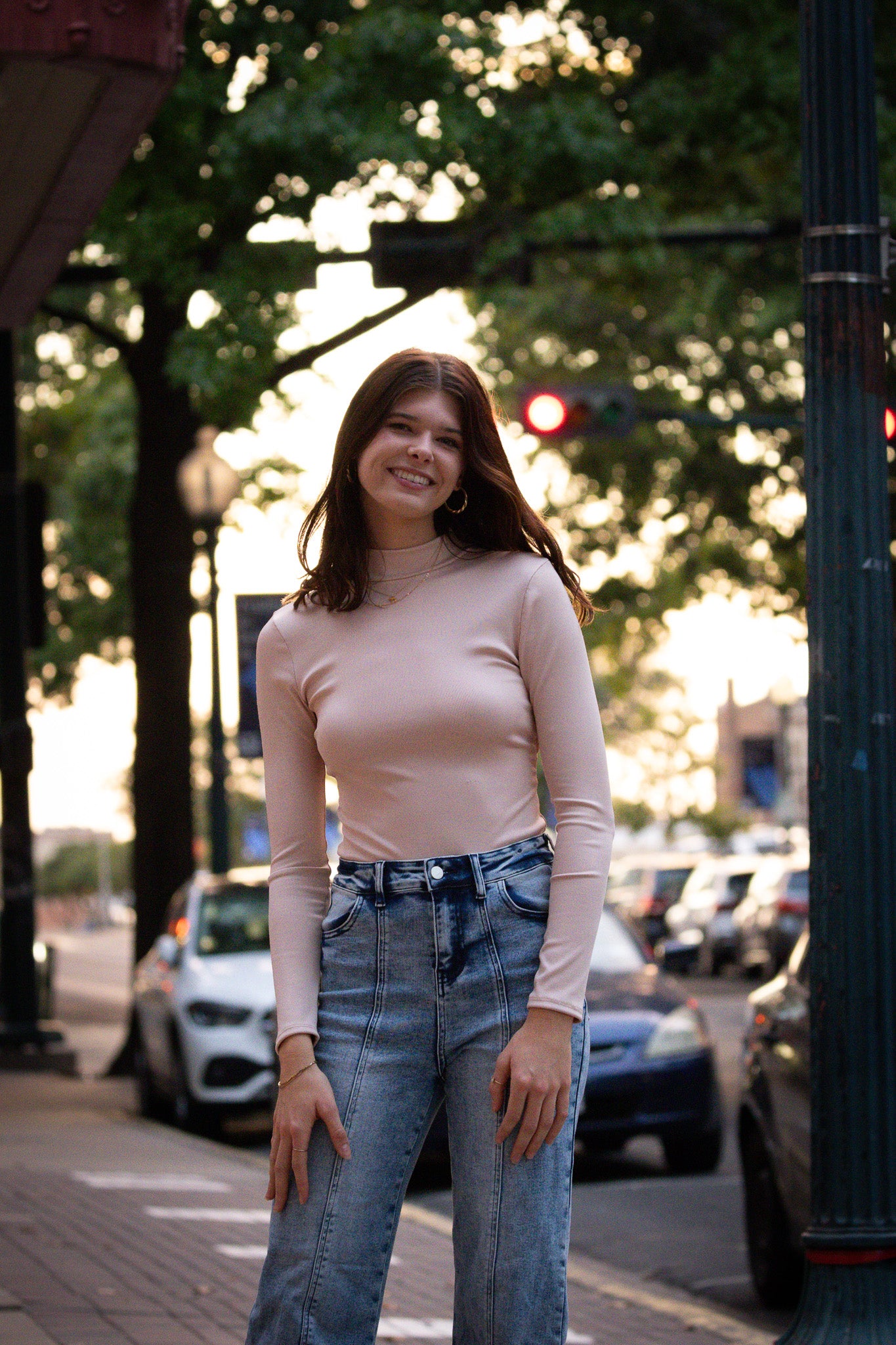 Lace Up Back Mock Neck Long Sleeve Bodysuit