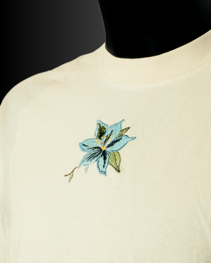 Blue Flower Embroidered Tee