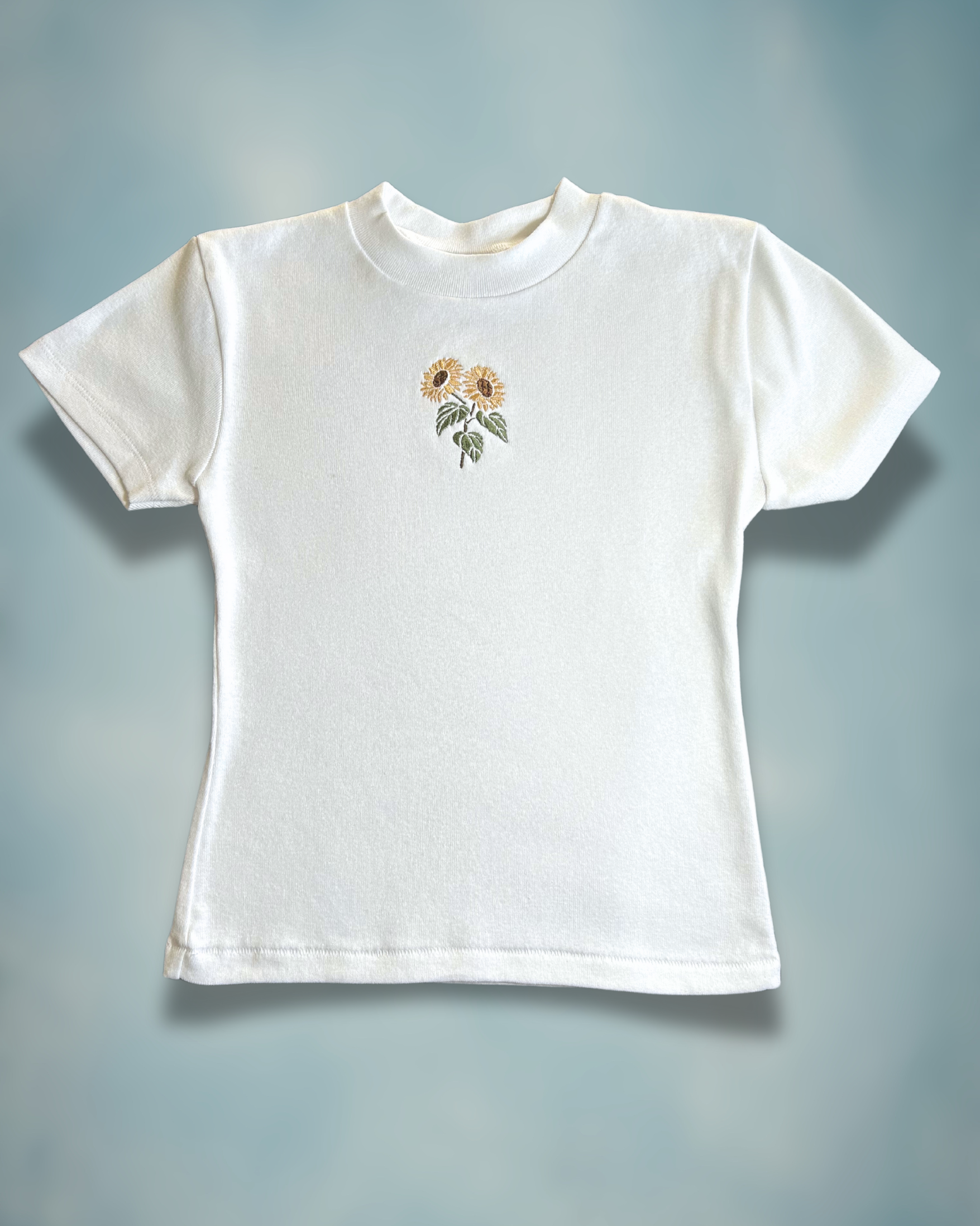 Sunny Bloom Baby Tee – Embroidered Sunflower