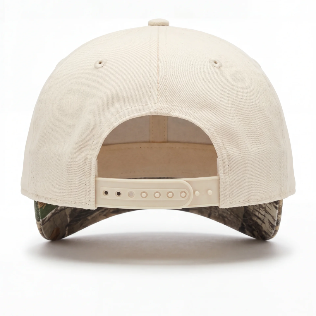 Texas camo hat back — woodland camo brim and adjustable strap-back closure