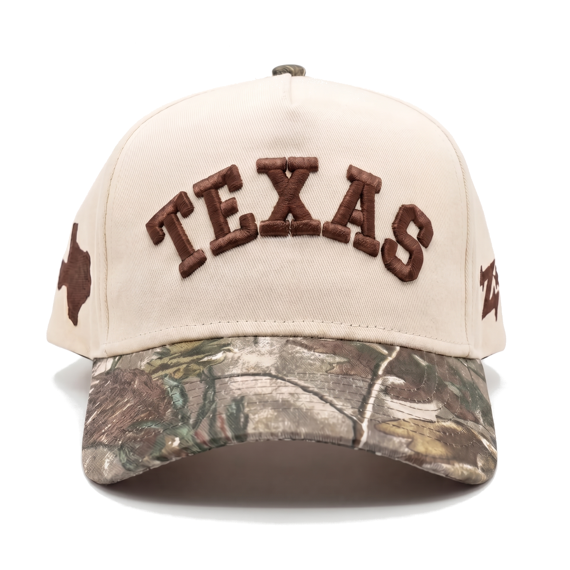 Texas Camo Hat Lone Star front, studio product photo on white background