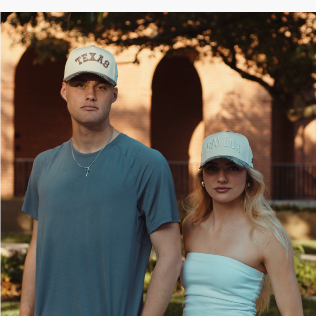 Texas camo Lone Star hat worn by model in cream and woodland camo baseball cap