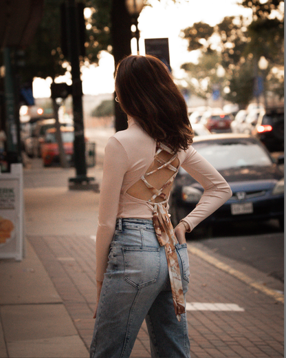 Lace Up Back Mock Neck Long Sleeve Bodysuit