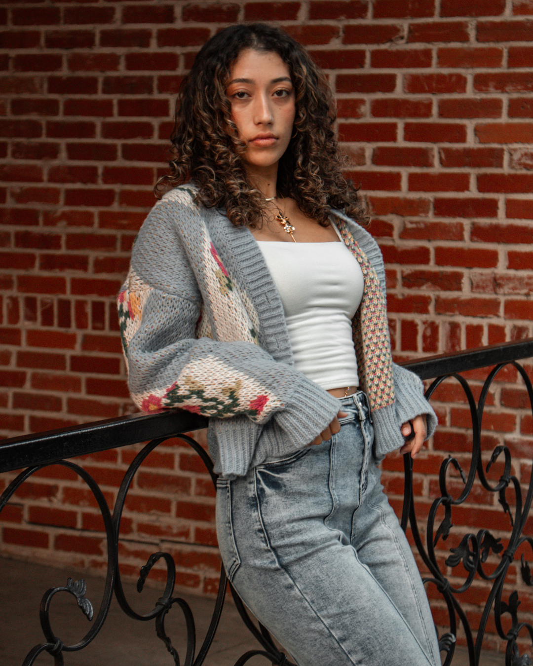 Cropped Chunky Floral Cardigan