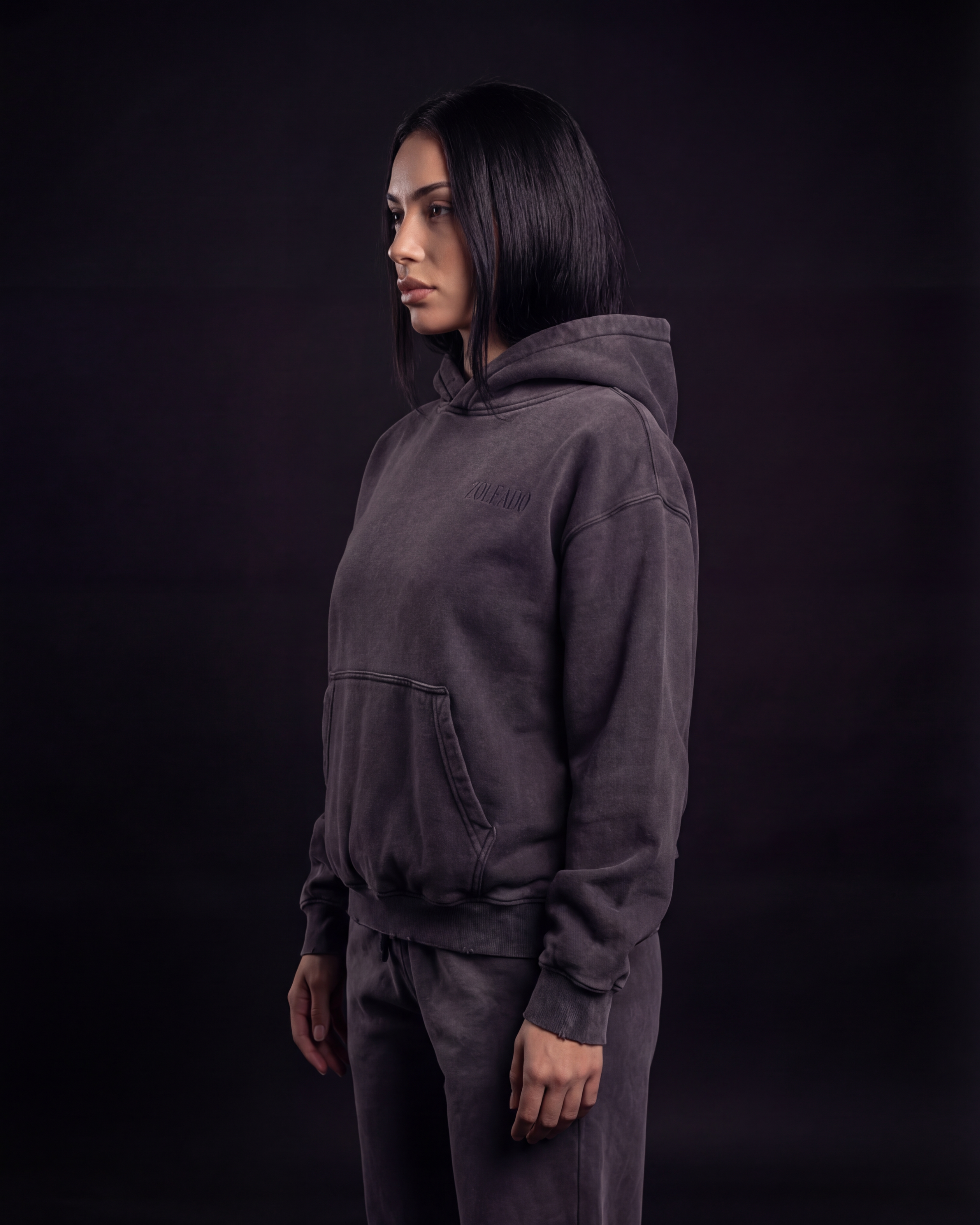 Zoleado Shadow Wash Hoodie in gray with a relaxed fit, featuring a soft fabric and casual style from Zoleado Clothing Co.
