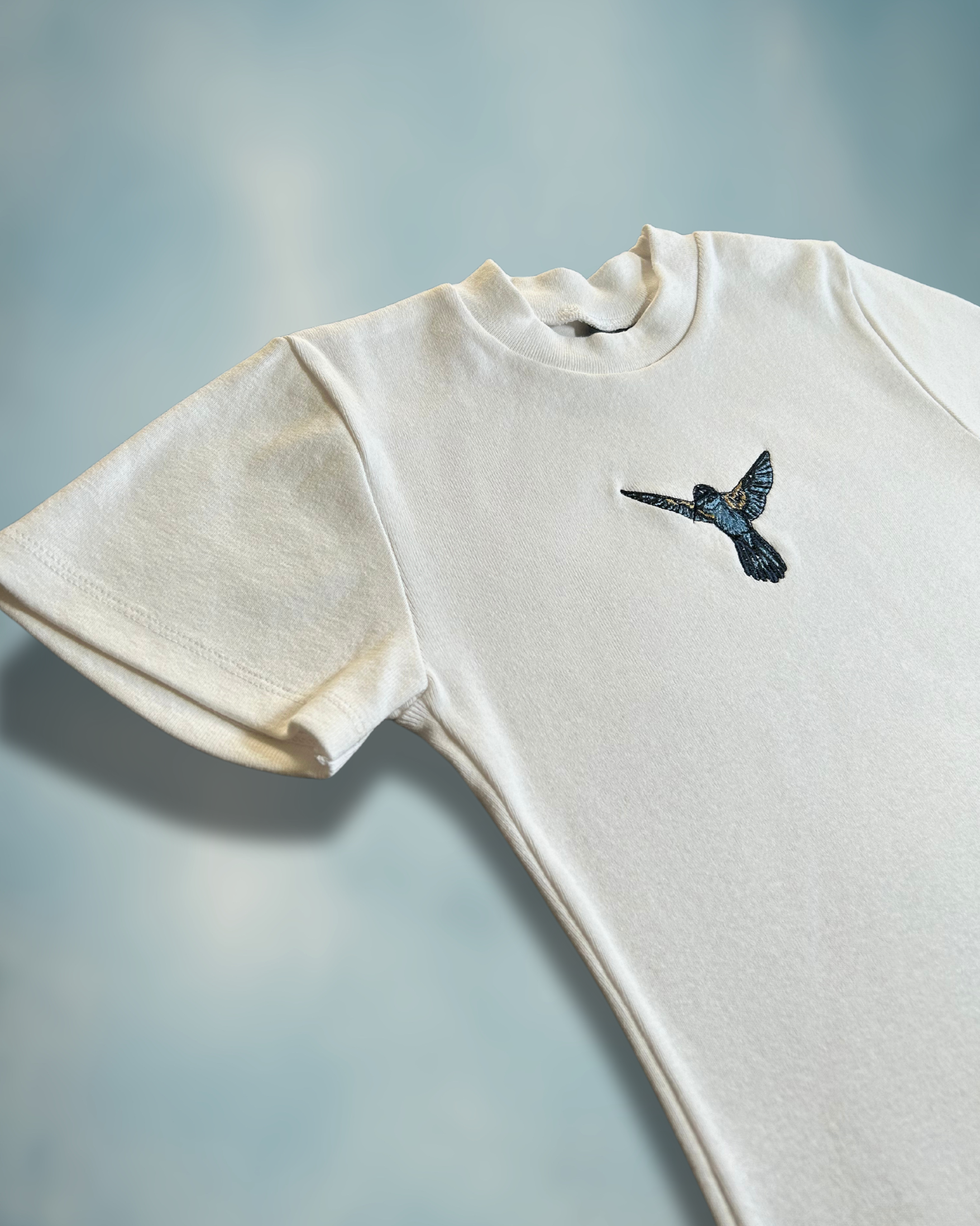 Hummingbird Sky Baby Tee – Embroidered Blue Hummingbird