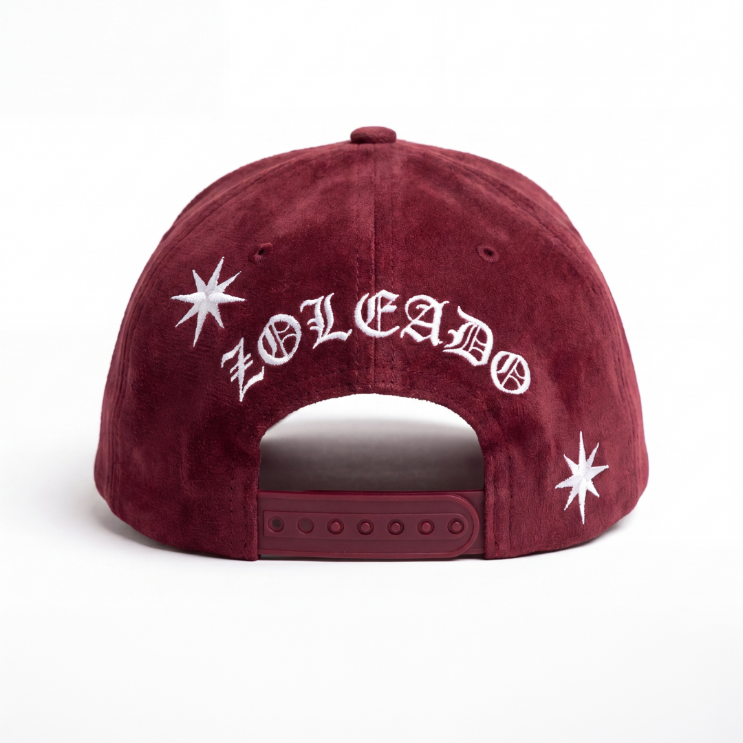 Guard the Flame Hat - Oxblood Suede Winged Guardian Embroidered Baseball Cap