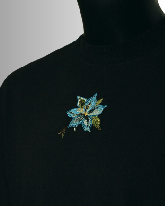 Blue Flower Embroidered Tee