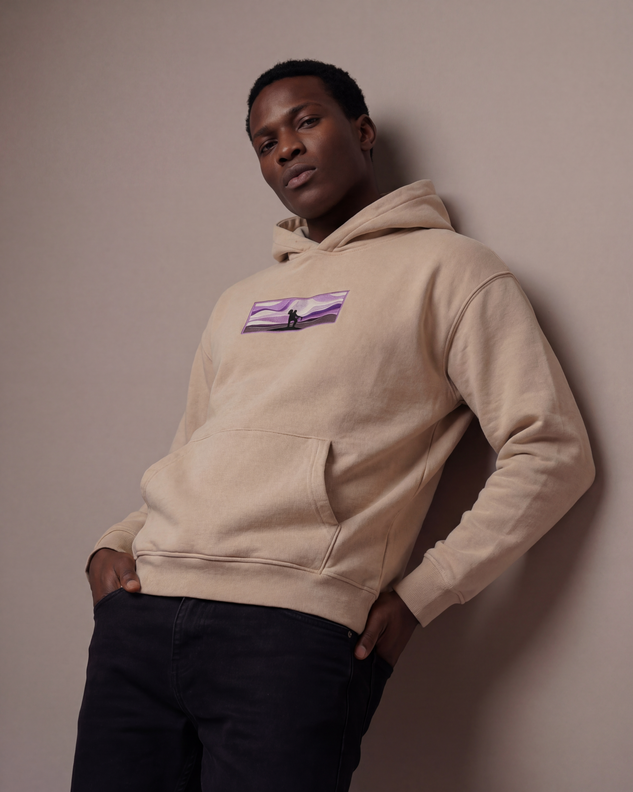 Purple Sunset Hoodie by Zoleado Clothing Co. featuring a vibrant sunset design on soft fabric, casual fit, and cozy style.