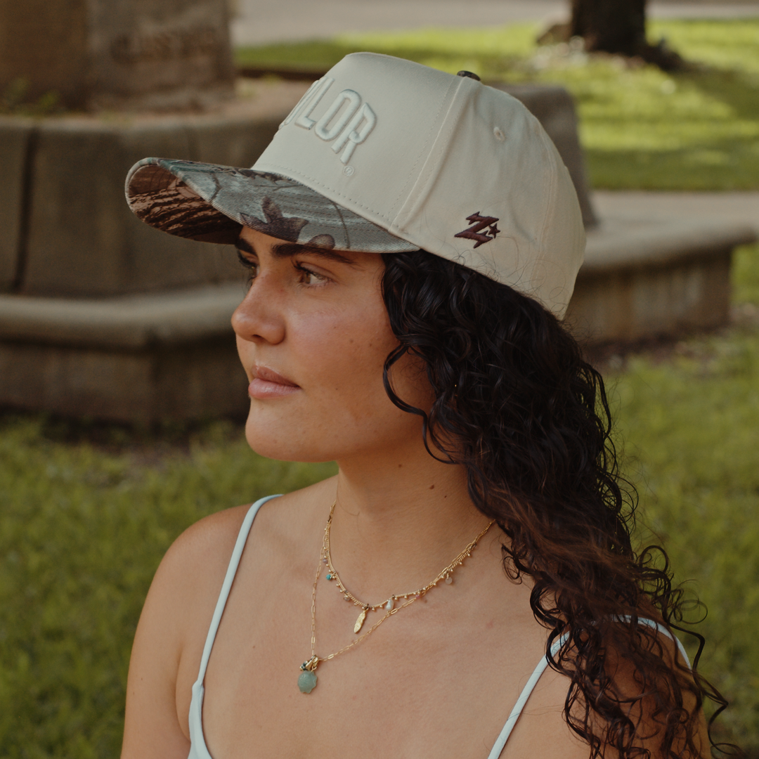 Baylor Bears Texas camo hat lifestyle — woodland camo Baylor cap styled for game day in Waco