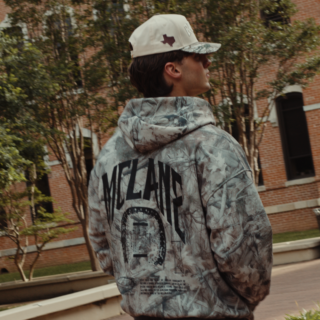Baylor Bears Texas camo hat lifestyle — cream Baylor cap with Texas embroidery on the side