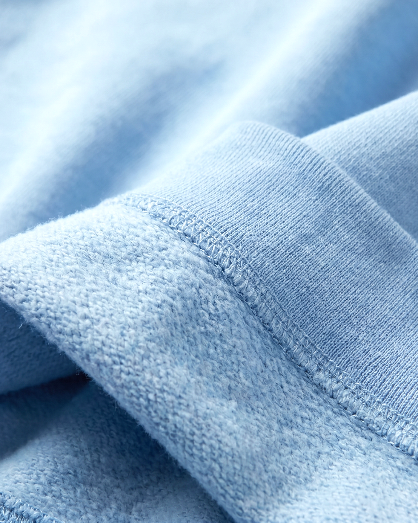 Alpha Delta Pi 330 GSM powder azure cotton fleece fabric texture detail