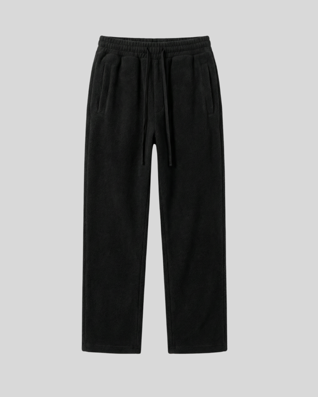 Black heavyweight pants on a light gray background