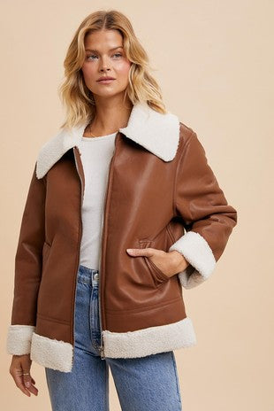 Vegan Faux Leather Shearling Jacket