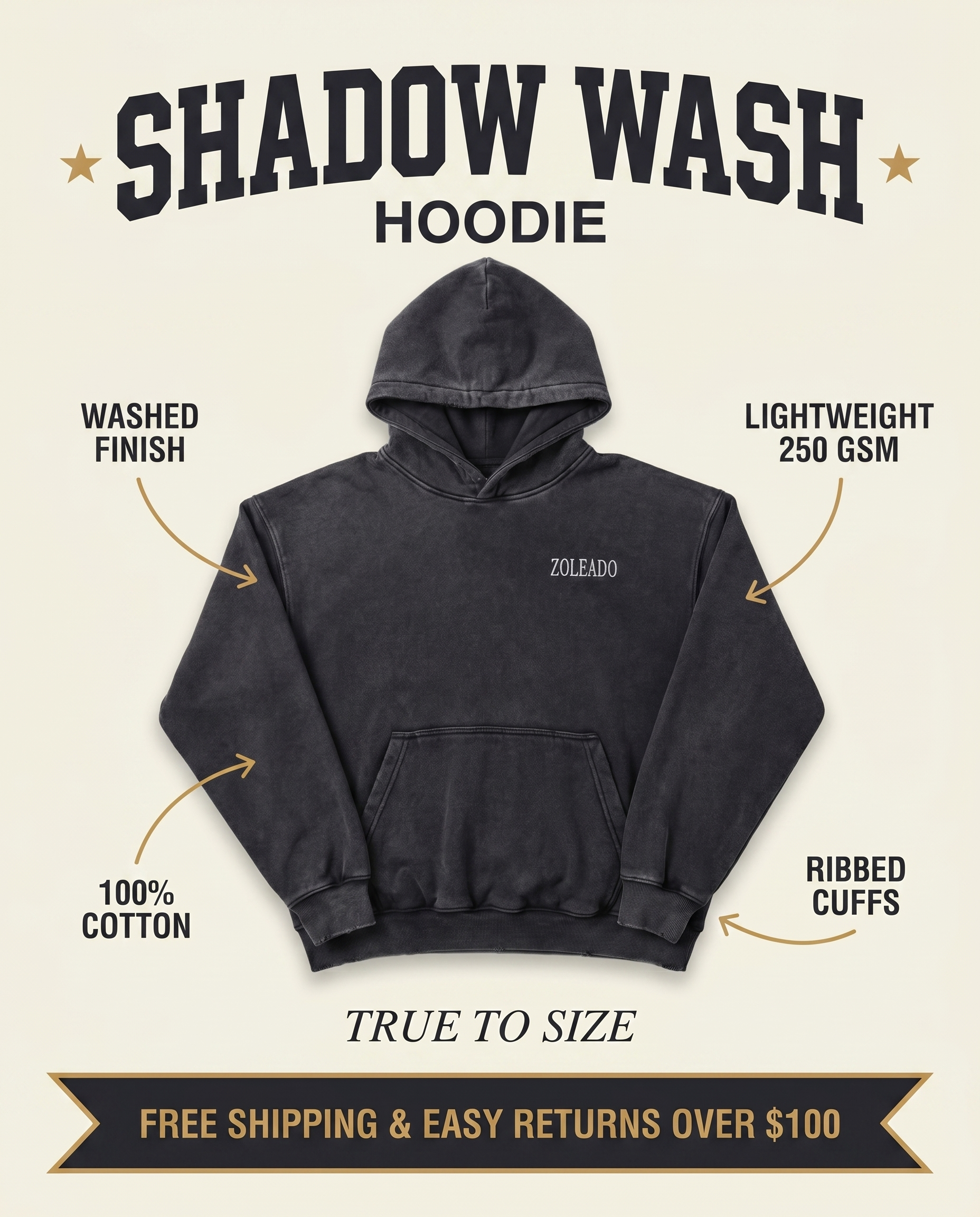 Shadow Wash Hoodie features: washed finish, 100% cotton, lightweight 250 GSM