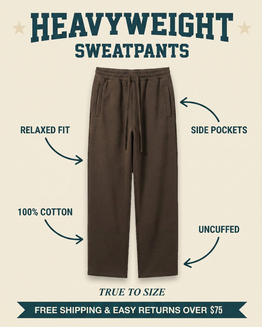 Premium heavyweight sweatpants features graphic — relaxed straight-leg fit, 400 GSM 100% cotton, side pockets, olive green