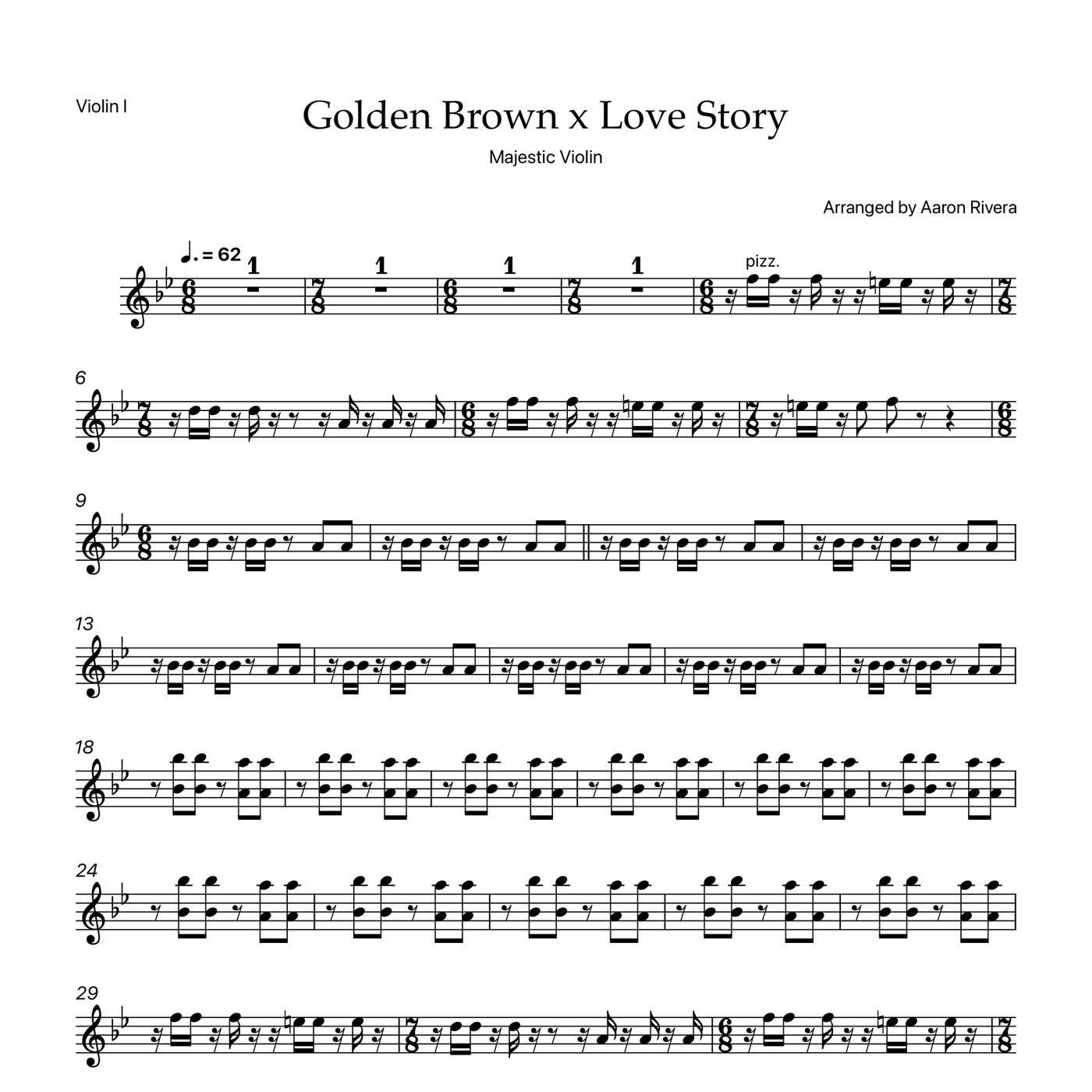 Golden Brown x Love Story — Violin I part, first page preview