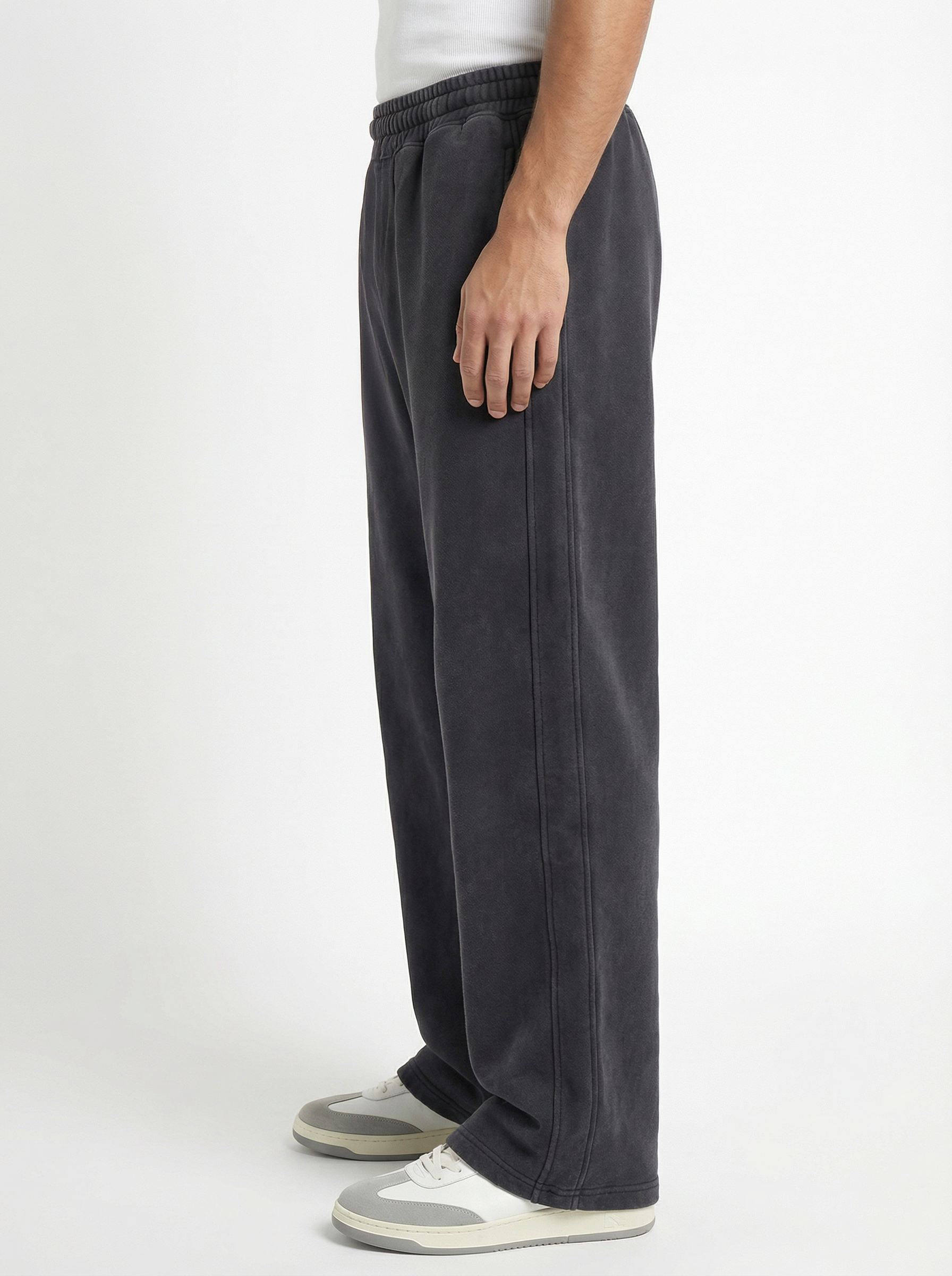Black acid wash sweatpants — heavyweight cotton, boxy fit