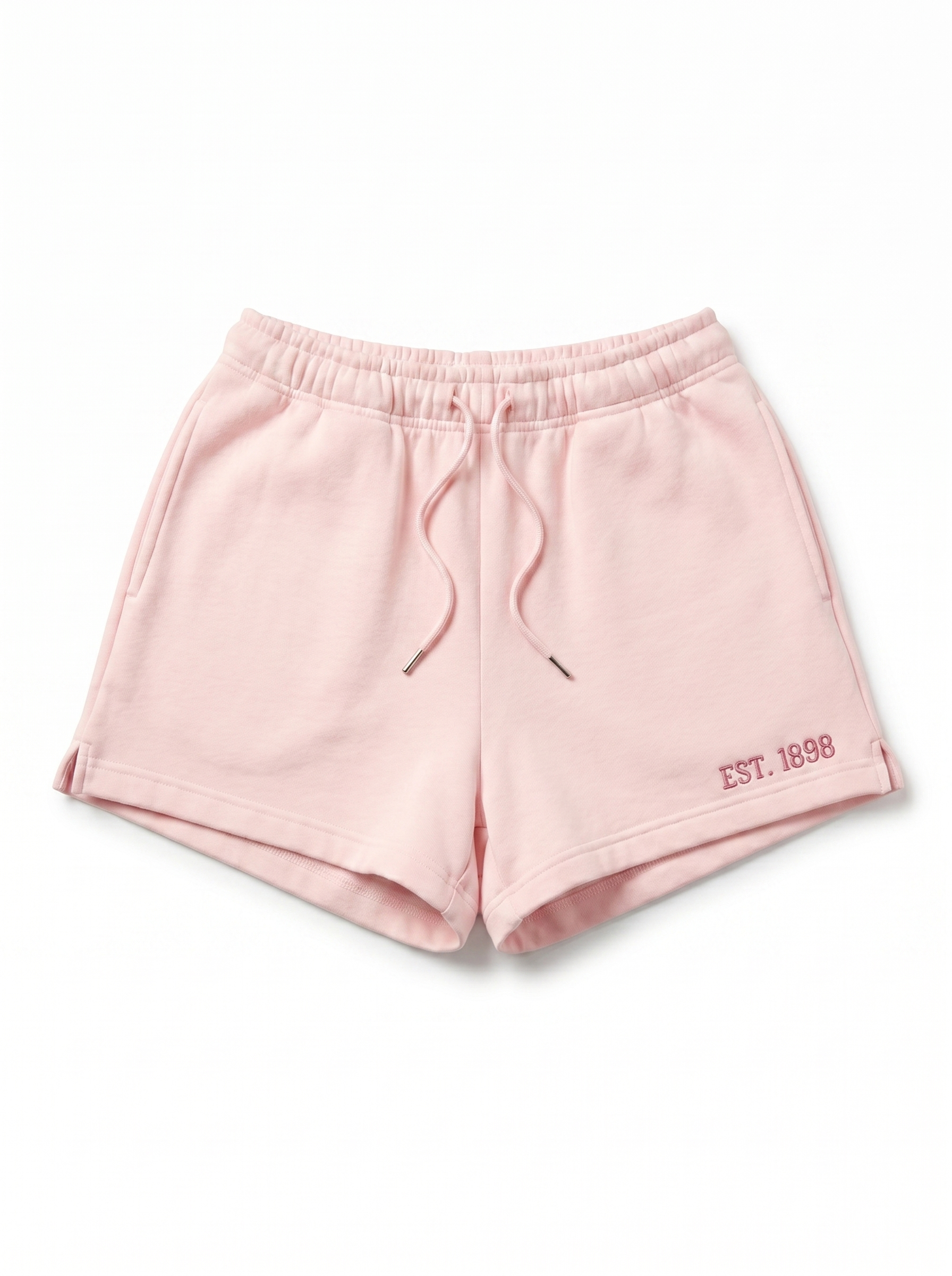 Zeta Shorts front - blush pink Zeta Tau Alpha sorority sweat shorts with EST. 1898 embroidery and drawstring elastic waist