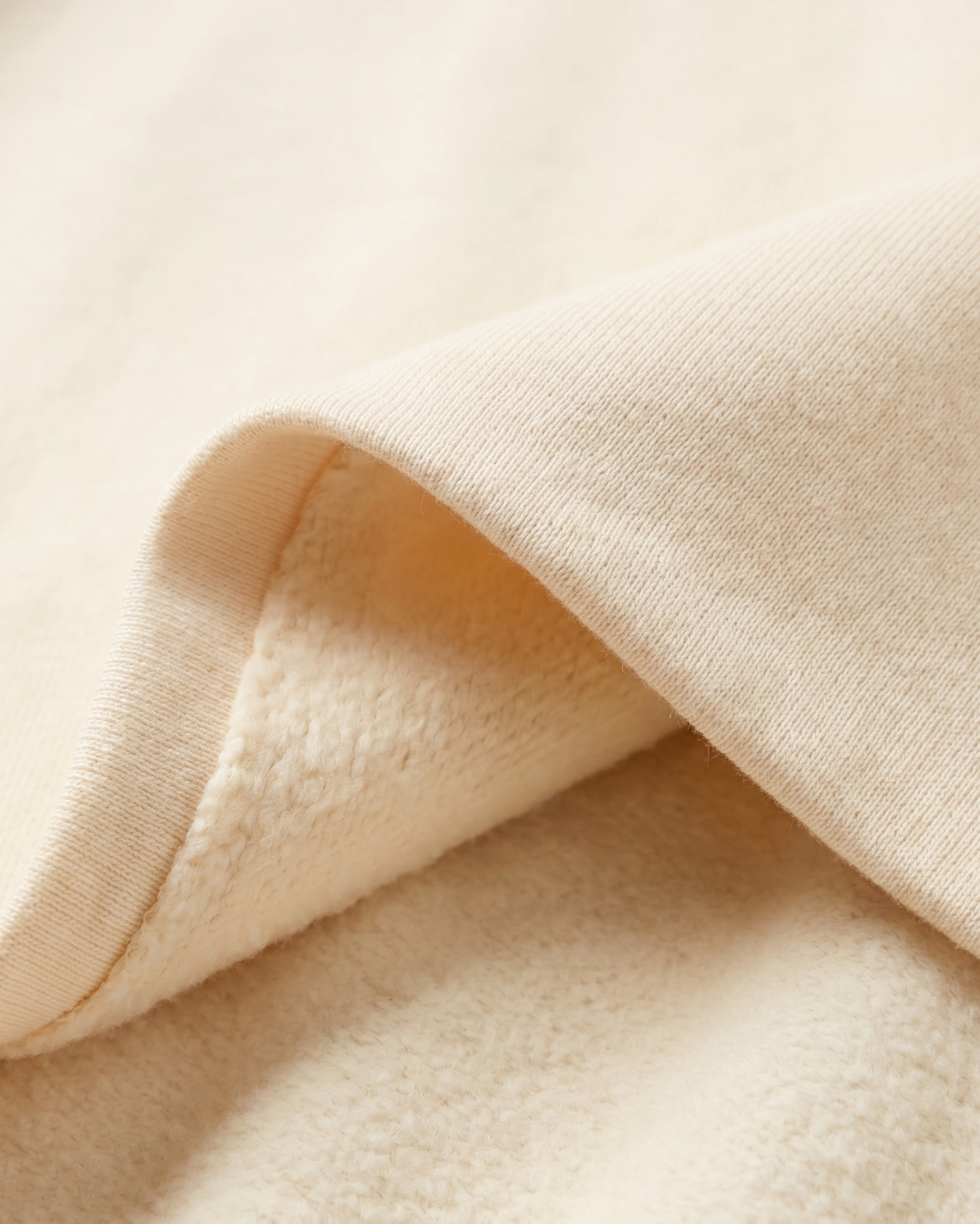 Pi Beta Phi 330 GSM cream cotton fleece fabric texture detail