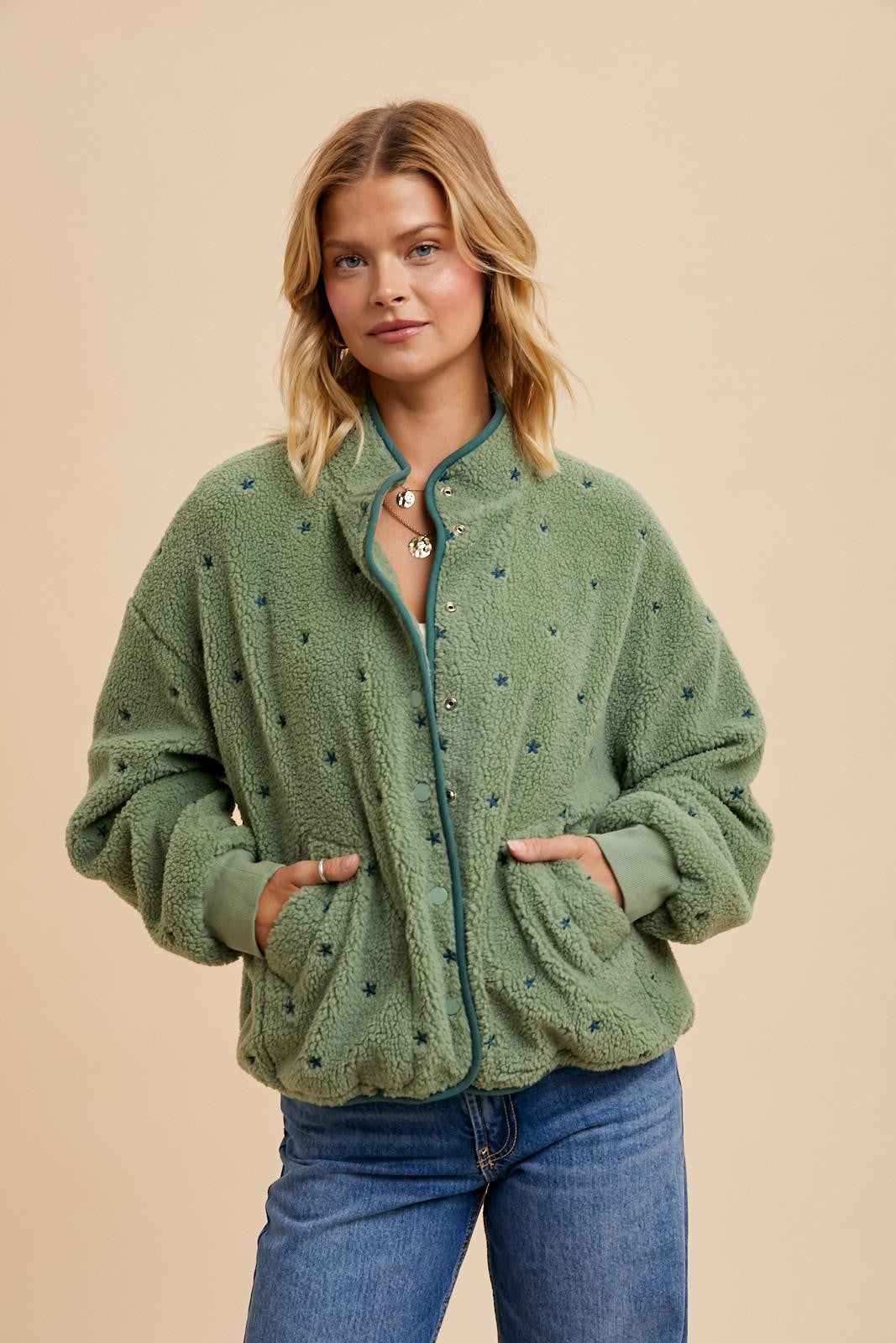 Star Embroidered Sherpa Jacket